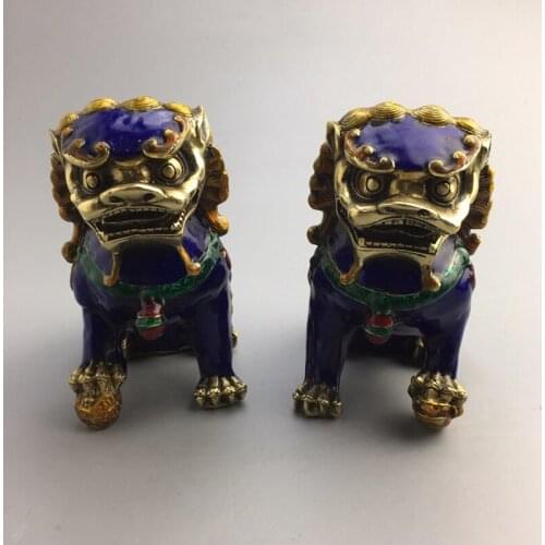 Feng Shui Cloisonne lions a pair, Town house ward off evil spirits ， Exquisite lion handicraft ornaments