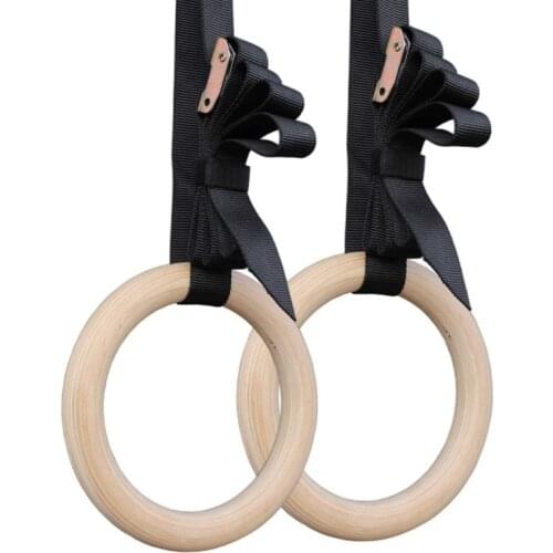 Gymnastic Rings Crossfit Fitness Gym Exercise Wooden Band Pull Ups Ropes Ring Buckle Straps Training Equipment Ribbon Muscle