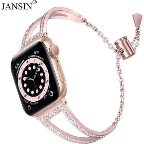 JANSIN Diamond watch Bands For Apple Watch 38mm 42mm 40/44mm iwatch band Series 6 SE 5 4 3 Stainless Steel strap Women Bracelet