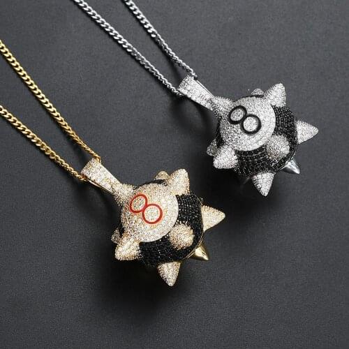 Bling Iced out Trippieredd Inspired Spike 8-ball Billiard Pendant Necklace For Men Fashion Hip hop Jewelry