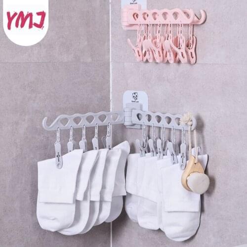 2019 New Double Pole Can Rotate 10 Clips Creative Drying Rack Suction Wall Socks Towel Drying Clip Bathroom Kitchen Supplies