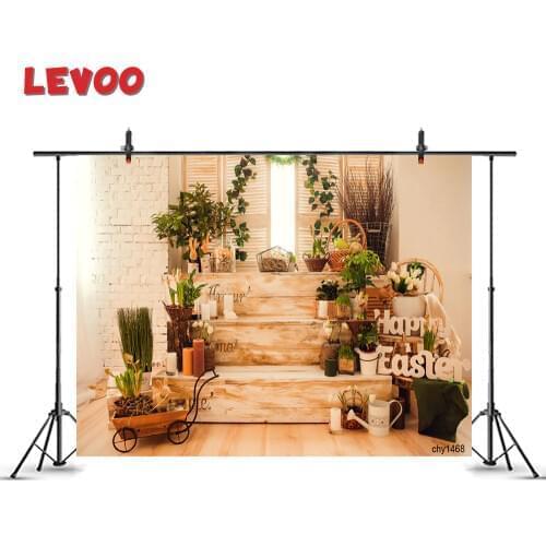 LEVOO Spring Easter Decorations Background Bunny Tulips Wood Stairs Baby Portrait Photography Backdrop Photo Studio Photobooth