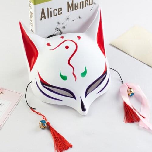 Fox Masks Japanese Anime Cosplay Demon Kitsune Halloween Full Face Mask Masquerade Party Props Masks With Bells and Tassels