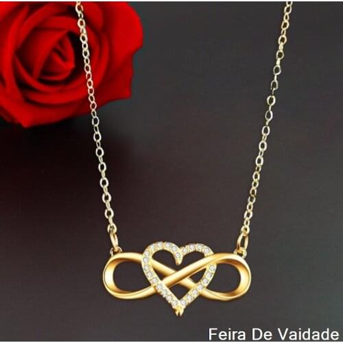 Fashion Romantic Rose Gold Silver Colour Infinite Love Necklace Classic Infinity Symbol & Love Heart CZ Necklace