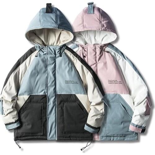 Winter new casual thick color matching hooded cotton mens Japanese fashion brand loose wild shirt men