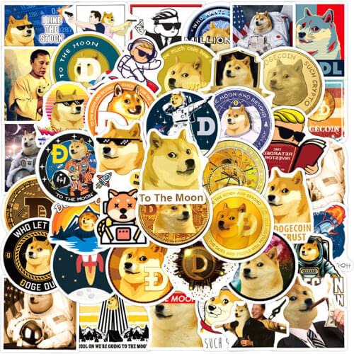 10/30/50pcs/pack Dogecoin Virtual currency Graffiti Stickers For Skateboard Helmet Computer Notebook Car Decal Childrens Toys