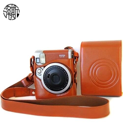 Zenos New Arrival Premium Pu Leather Flap Camera Case Crossbody Lens Cap Cover Shoulder Bag For Instax mini90