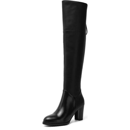 New Autumn/winter Womens boots Knee-high boots Genuine leather To keep warm High heel boots European brand womens shoes