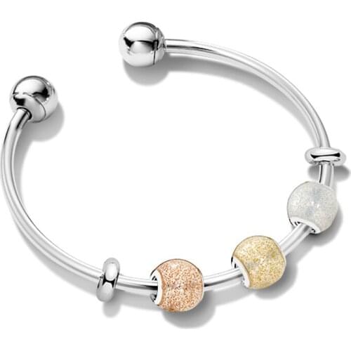 NEW 100% 925 Sterling Silver Brand New 1:1 Glitter Elegant ZT0181 String Jewelry Fashion Bracelet Set Womens Charming Gift