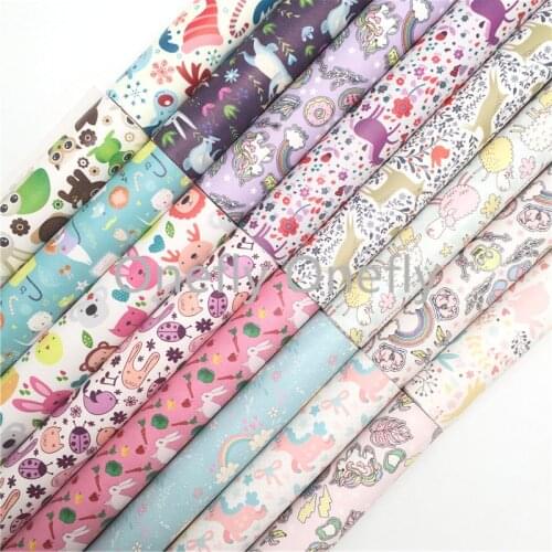 Onefly Bunnies Rabbits lion Animal Printed Synthetic Leather, Flog PrintedFaux Leather Sheets For Bow DIY handbags shoes FZ042