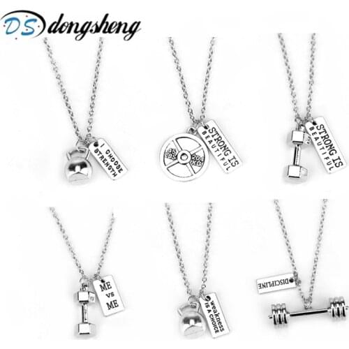 Dongsheng Dumbbell Necklace Pendant Jewelry Gym Fitness Barbell Pendant Necklaces For Women Men Jewelry Sport Barbell Gifts