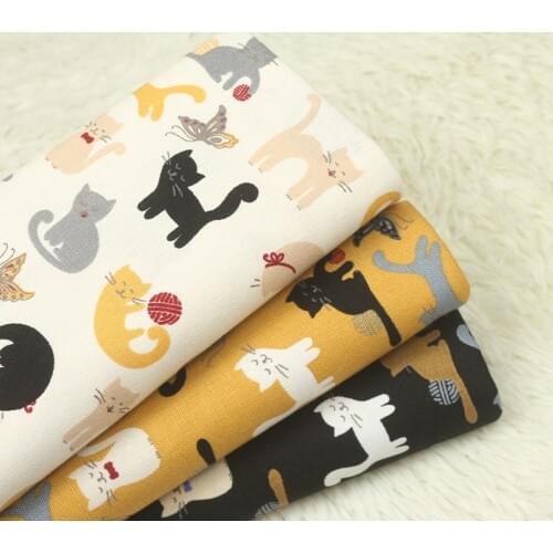 Half Yard Import Cartoon Lovely Cat Print Cotton Linen Fabric, Handmade DIY Quilts Bag Garment Cloth CR-A150