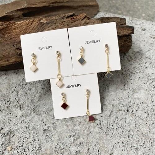 Simple Small Pink Square Asymmetric Drop Earrings Korean Fashion Gray Geometric Pendent Earrings for Women Girl Ear Jewelry Gift