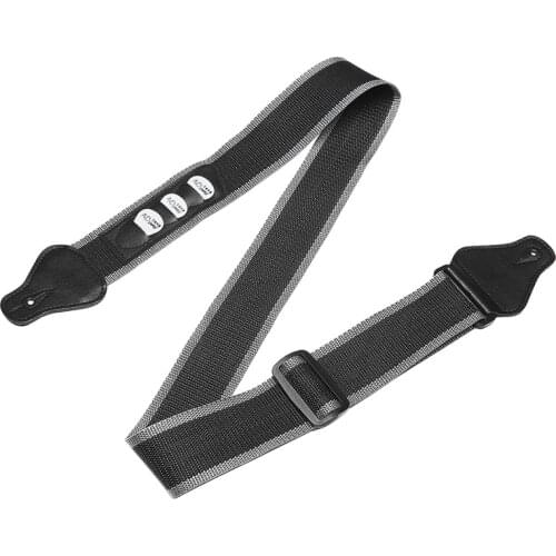 Adjustable Pure Colour Guitar Strap with Plectrums Pockets for Acoustic Electric Bass Guitars