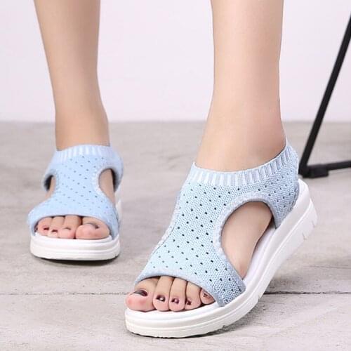 Wild Elastic Belt Sports Sandals Summer New Womens Shoes Womens Thick Bottom Fish Mouth Mesh Sandals Drop Shipping