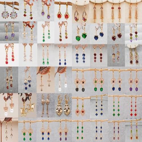 50 Pairs/Lot Trendy Gold Heart Drop Earrings Cubic Zirconia Stone For Women Girls Fashion Jewelry Accessories Wedding Gift