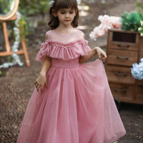 Girls' Long-sleeved Sequined Princess Dress, Childrens Long Wedding Dress, Flower Girl Dress, Girl Show Catwalk Banquet Costume