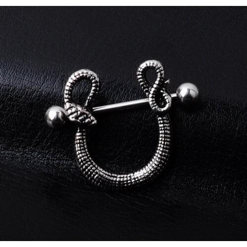 Snake Type Stainless Steel CZ Moon Bar Barbell Nipple Ring Piercing Bar Lips Body Piercing Jewelry