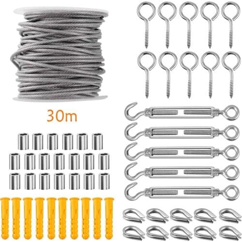 SGYM 56PCS/Set 30 Meter Steel PVC Coated Flexible Wire Rope Soft Cable Transparent Stainless Steel Clothesline Diameter 2mm Kit