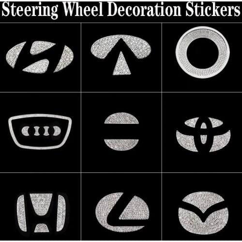 Car Styling For Audi Mazda Toyota Honda Lexus BMW Hyundai VW Infiniti Steering wheel logo diamond decoration sticker Accessories