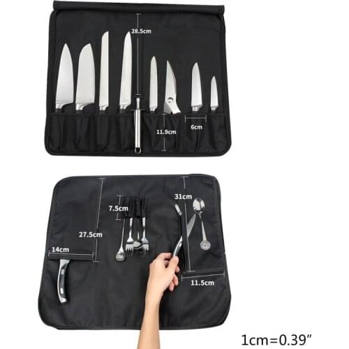 Oxford Cloth Chef Cutter Bag Chef Knife Roll Bag Zipped Pouch Name Card Holder D0AD