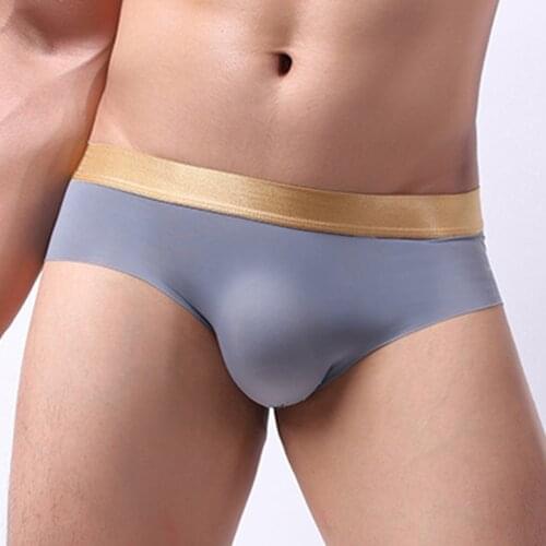 Mens Sexy Ice Silk Briefs U Convex Tight ElasticMiddle Waisted Underwear Ice Silk Seamless Mens Briefs