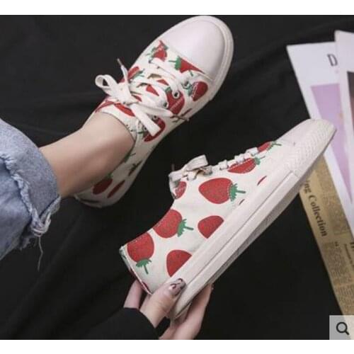 Japanese sweet lolita shoes vintage cute strawberry kawaii shoes soft girl Low-top casual canvas shoes women shoes loli cosplay