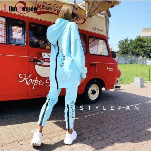 Street Loose Oversized Tracksuit Back Zipper Long Hoodie + Pants Set Winter Alphabet Sportswear Pullover Hip-Hop Two-Piece Women