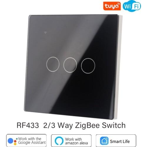 CBE Tuya Smart Switch EU Plug WiFi Control Switch RF433 1 2 3 Gang Glass Panel Work with Google Home Alexa Voice Control
