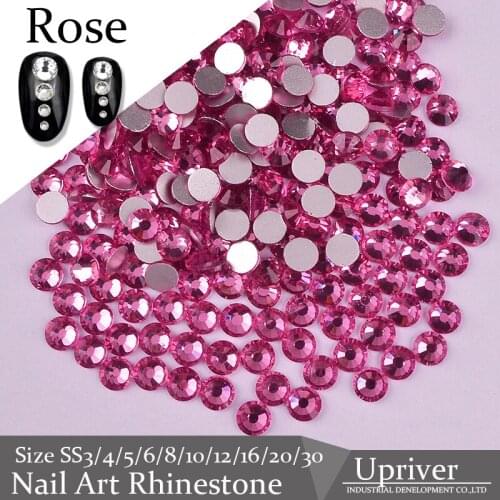 Upriver Rose Gitter 3D Nail Art Size ss3 - ss30 No Hotfix Flatback Rhinestones For Nail Decorations Rhinestone Accessoires