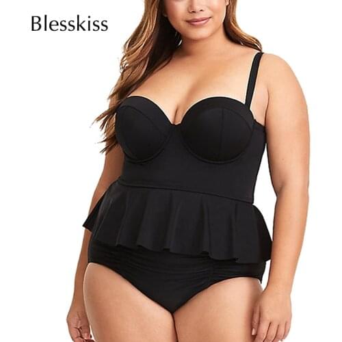 2021 Push Up Bikini Plus Size Swimwear Large Ruffle Women Swimsuit 2 Piece High Waist Swim Bathinig Suit With Dress Skirt 3XL