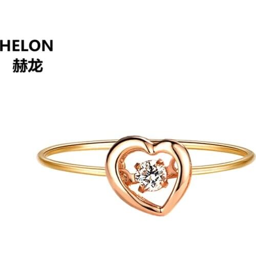 14K Solid Rose Gold Engagement Ring for Women Anniversary Wedding Band Heart VVS/F-G Moissanites