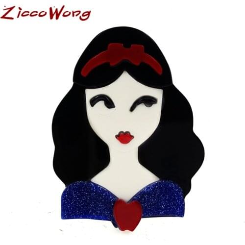 ZiccoWong Fashion Acrylic Long Hair Girl Brooch Badge For Women Girl Red Bowknot Sweet Girl Lapel Pins Dress Bag Party Jewelry