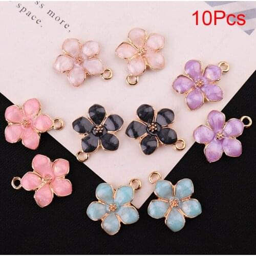 10Pcs/Set Colorful Enamel Alloy Flower Charms For Earrings Pendants Necklace Jewelry Findings Handmade Craft DIY Bangle Bracelet