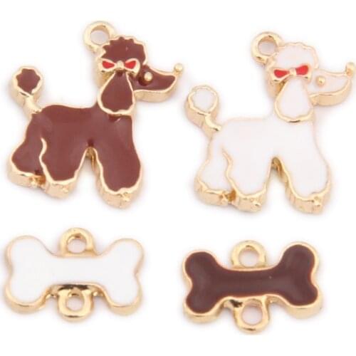 10Pcs/lot Colorful Enamel Cartoon Poodle Dog Bones Dangle Charms Pendant for DIY Women Fashion Bracelet Earrings Jewelry Make