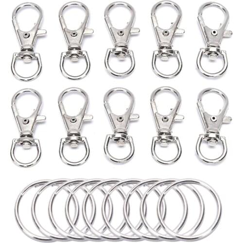 100Pcs Metal Key Chain Rings Swivel Clasps Lanyard Snap Hook Lobster Claw Clasps Jewelry Finding 50pcs Clasp +50pcs Chain Rings