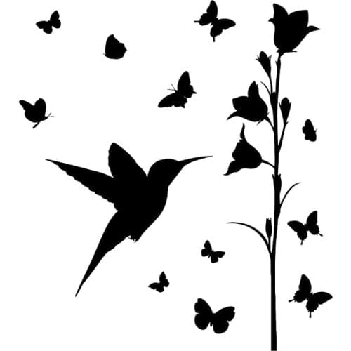 15.6cm*17.5cm Beautiful Flowers Bird Vinyl Car Styling Car Sticker Black/Silver S3-5990