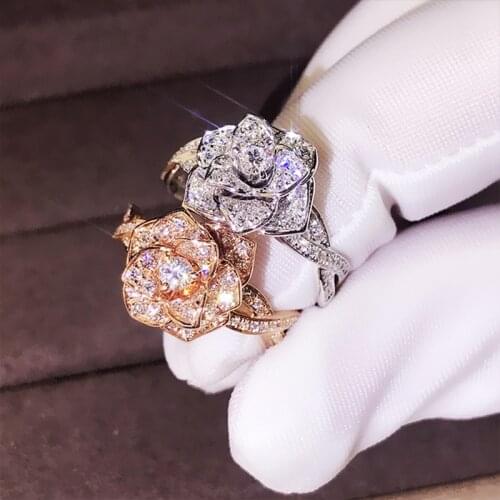 18k Gold Rings for Wedding-Jewelry-Accessories Zircon Crystal Gift Claws-Design Engagement Female Rose ladies wedding ring