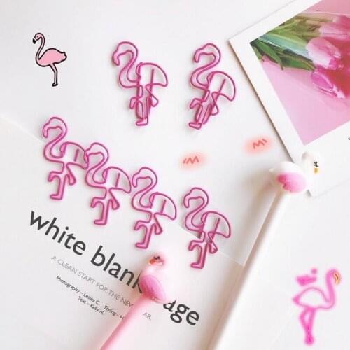 4pcs/bag 4cmx2.6cm Pink Bookmark Office School Stationery Marking Paper Clips Flamingo Bookmark Metal Binder Paper Clip