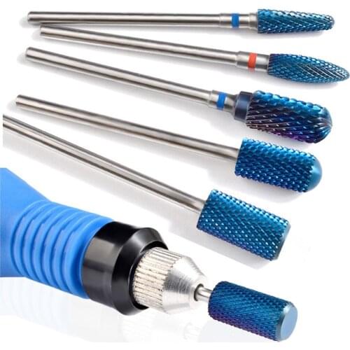 5pcs Mix Types Nail Drill Bits Blue Coating Tungsten Carbide Burrs Nail Cutter for Cuticle Manicure Drill Machine Nail Files