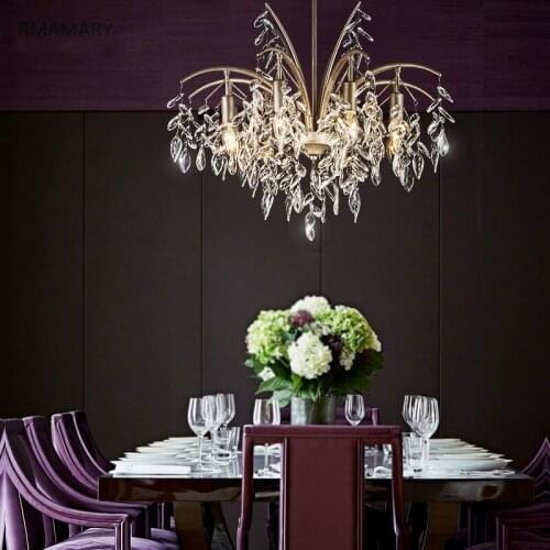 American penant light country retro copper curved tube wrought iron light living room bedroom study pendant lamp crystal lamp