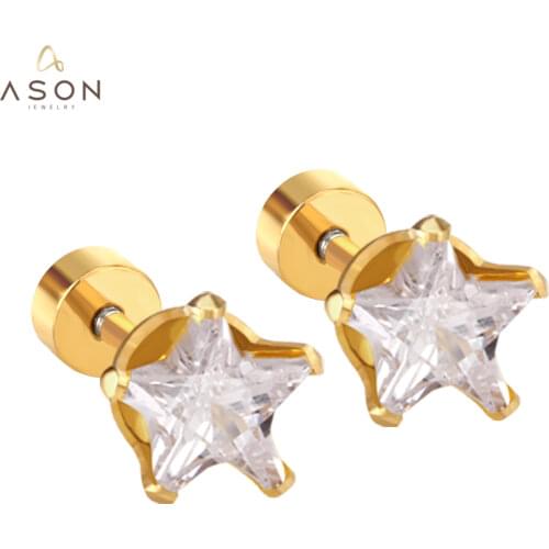 ASONSTEEL Punk Jewelry Small Star Screw Stud Earrings Female Stainless Steel Gold/Silver Color Earring Fashion Jewelry Girl