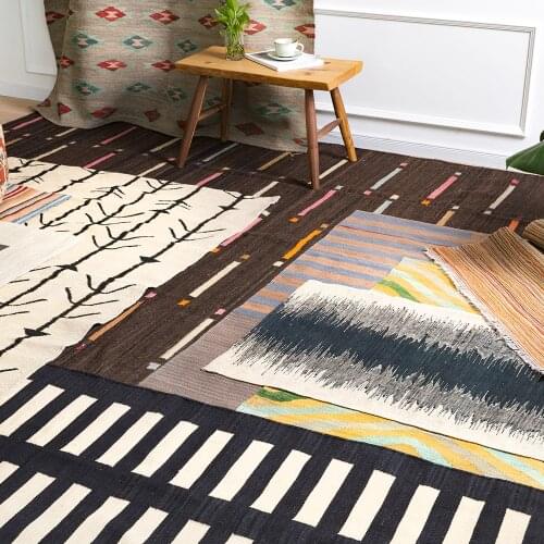 Bohemian tapestriesPakistan Manual Weave Wool Plain Colour Modern Concise Geometry Design Arts Carpet A Thin Blanket Tapestry