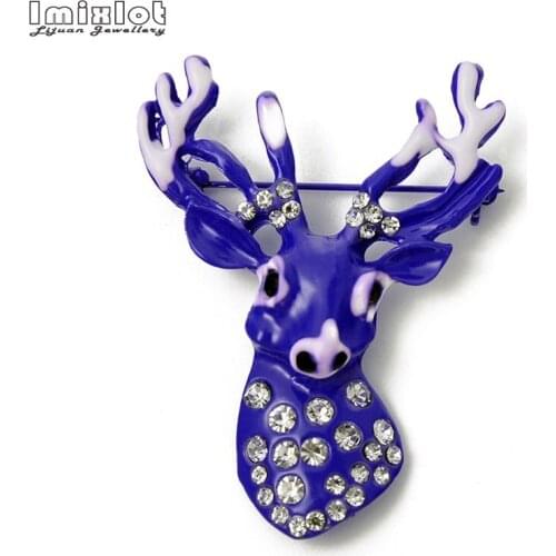 Imixlot Crystal Blue Deer Brooches for Women Cute Fashion Rhinestone Animal Brooch Pins Jewelry Coat Accessories Christmas Gift