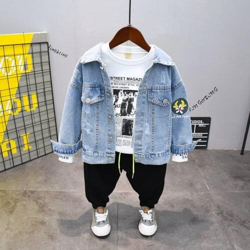 Kids Clothes Autumn Baby Boys Denim Jackets, T-Shirts and Pant Sports Suit Spring Children Clothes For Toddler Boys Clothing Set
