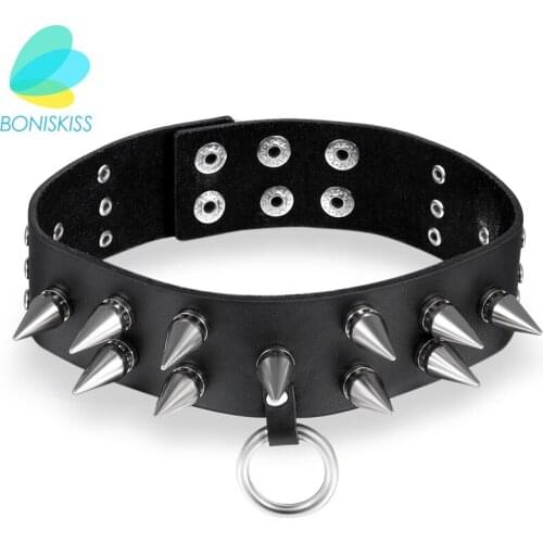 Boniskiss Hot Cool Punk Goth Rivet Wide Leather Collar Choker Necklace Women Torques Necklaces Men Jewelry