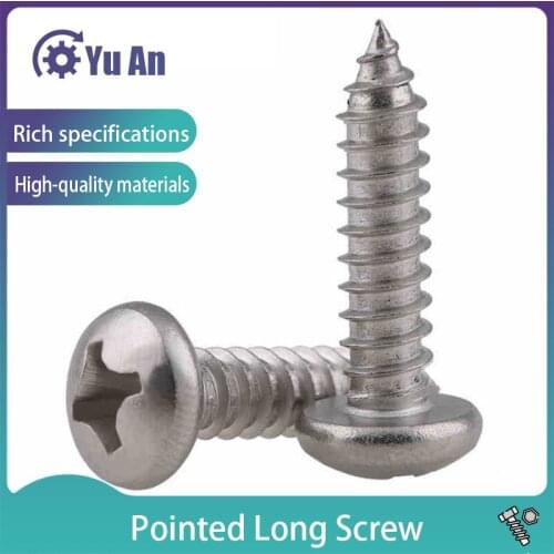 Cross Pan Head Tapping Nibbed Long Screws PA 304 Stainless Steel Philips Round Head Self Wood Screw GB845 M4M5M6M8 10Pcs