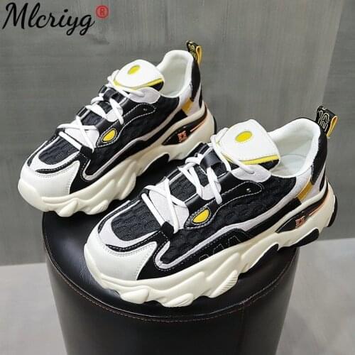 2021 New Womens Chunky Sneakers Thick Bottom Platform Vulcanize Shoes Fashion Breathable Casual Running Shoe for Woman Female