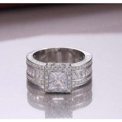 Milangirl Classic Flash Crystal Square Full Ring Party Banquet Ring Birthday Holiday Stripe Rings For Women