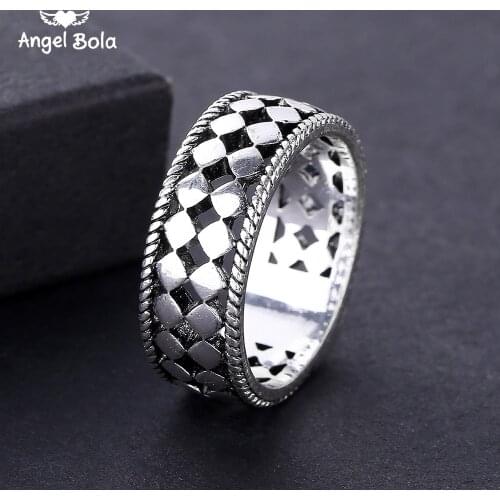 Fashion Mens Buddha Ring The Punk Rock Accessories Ancient Silver color Checker Spinner Rings for Men USA Size 7-11